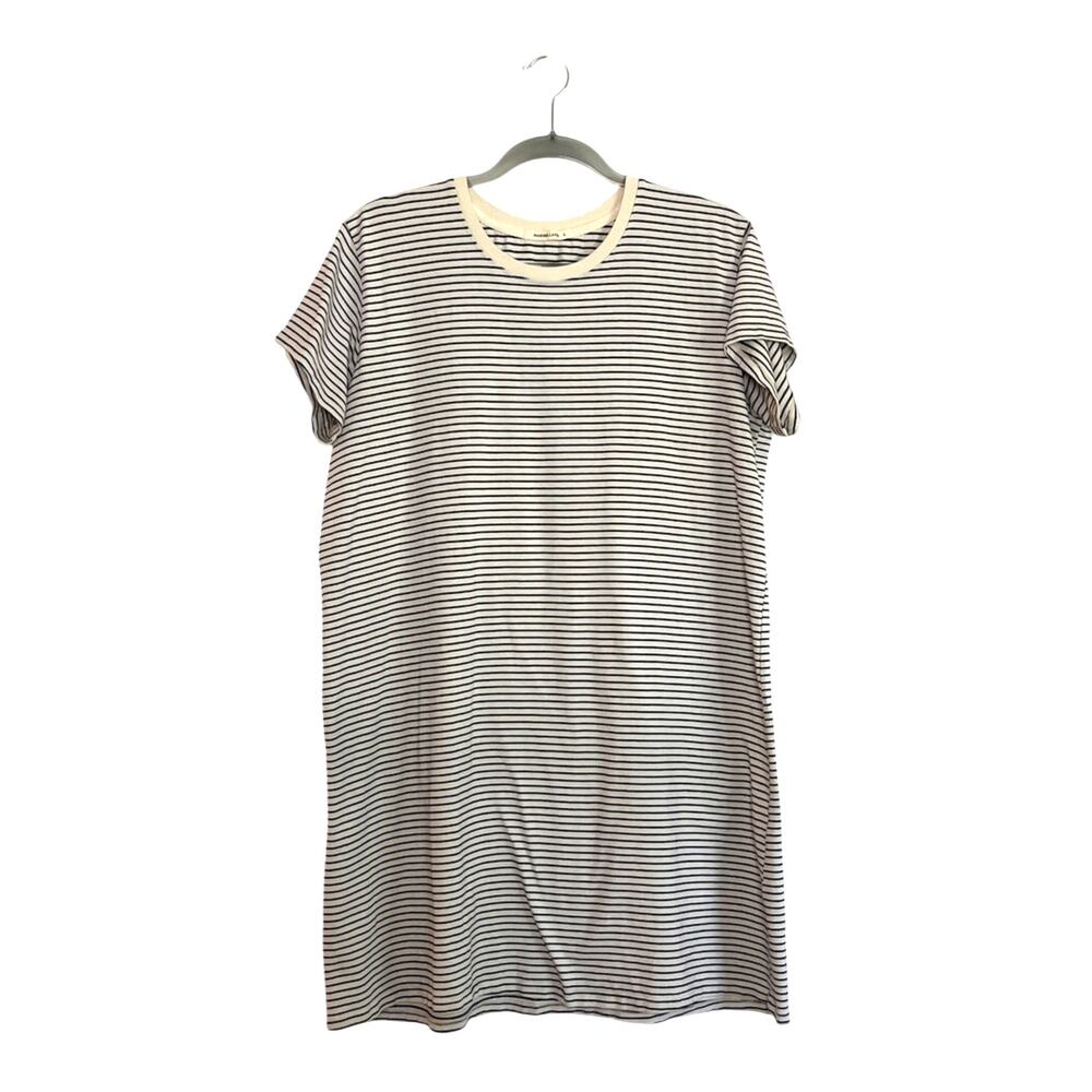 Marine Layer Womens Supima Cotton Cream Black Striped T-Shirt Dress Size Large